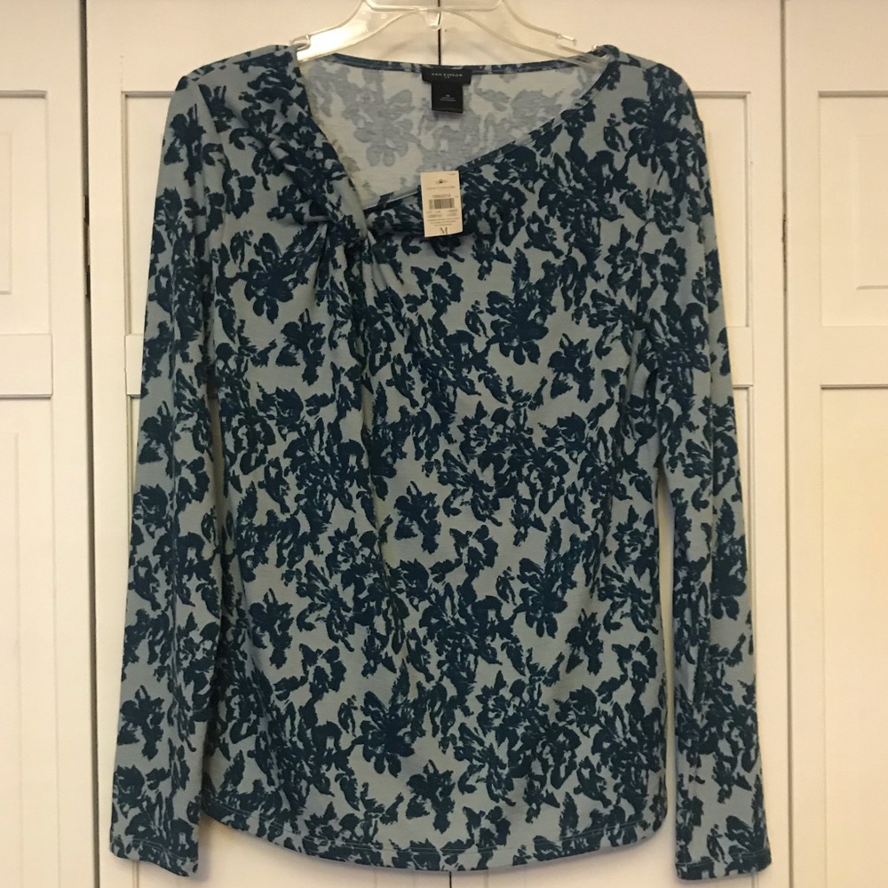 Ann Taylor Teal Floral Long Sleeve Top